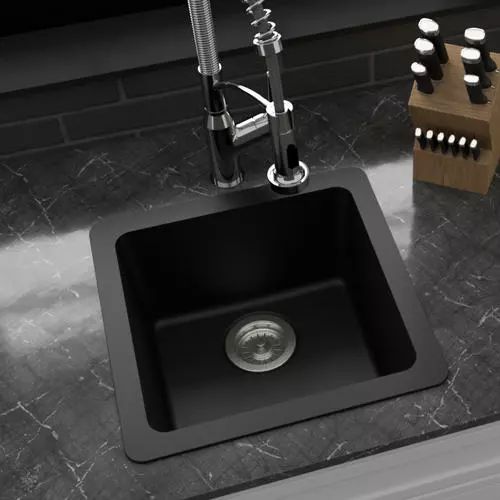 Tuscany Undermount 17" Black Quartz Composite Single Bowl Kitchen Sink 2 Tuscany Undermount 17" Black Quartz Composite Single Bowl Kitchen Sink - Image 2