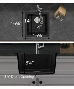 Tuscany Undermount 17" Black Quartz Composite Single Bowl Kitchen Sink 6 Tuscany Undermount 17" Black Quartz Composite Single Bowl Kitchen Sink -Tuscany Shop 17178 1000 BLK 3
