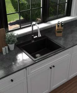 Tuscany Dual Mount 25" Black Quartz Composite 1-Hole Single Bowl Kitchen Sink 9 Tuscany Dual Mount 25" Black Quartz Composite 1-Hole Single Bowl Kitchen Sink -Tuscany Shop 25229 1000 BLK 1