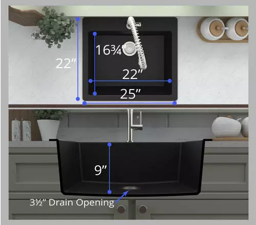 Tuscany Dual Mount 25" Black Quartz Composite 1-Hole Single Bowl Kitchen Sink 5 Tuscany Dual Mount 25" Black Quartz Composite 1-Hole Single Bowl Kitchen Sink - Image 5