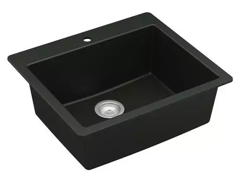 Tuscany Dual Mount 25" Black Quartz Composite 1-Hole Single Bowl Kitchen Sink 1 Tuscany Dual Mount 25" Black Quartz Composite 1-Hole Single Bowl Kitchen Sink