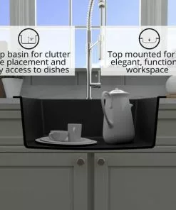 Tuscany Dual Mount 25" Black Quartz Composite 1-Hole Single Bowl Kitchen Sink 12 Tuscany Dual Mount 25" Black Quartz Composite 1-Hole Single Bowl Kitchen Sink -Tuscany Shop 25229 1000 BLK 6