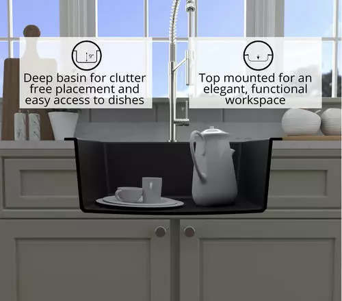 Tuscany Dual Mount 25" Black Quartz Composite 1-Hole Single Bowl Kitchen Sink 6 Tuscany Dual Mount 25" Black Quartz Composite 1-Hole Single Bowl Kitchen Sink - Image 6