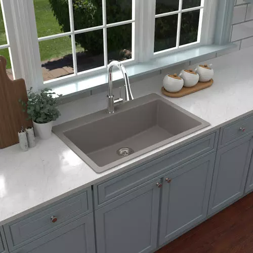 Tuscany Dual Mount 33" Concrete Quartz Composite 1-Hole Single Bowl Kitchen Sink 2 Tuscany Dual Mount 33" Concrete Quartz Composite 1-Hole Single Bowl Kitchen Sink - Image 2