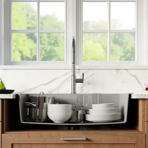 Tuscany Dual Mount 33" Concrete Quartz Composite 1-Hole Single Bowl Kitchen Sink 3 Tuscany Dual Mount 33" Concrete Quartz Composite 1-Hole Single Bowl Kitchen Sink - Image 3