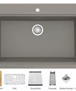 Tuscany Dual Mount 33" Concrete Quartz Composite 1-Hole Single Bowl Workstation Kitchen Sink 9 Tuscany Dual Mount 33" Concrete Quartz Composite 1-Hole Single Bowl Workstation Kitchen Sink -Tuscany Shop 33229 2000 CON 1