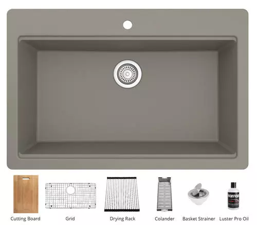 Tuscany Dual Mount 33" Concrete Quartz Composite 1-Hole Single Bowl Workstation Kitchen Sink 3 Tuscany Dual Mount 33" Concrete Quartz Composite 1-Hole Single Bowl Workstation Kitchen Sink - Image 3