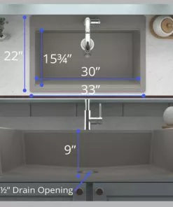 Tuscany Dual Mount 33" Concrete Quartz Composite 1-Hole Single Bowl Workstation Kitchen Sink 11 Tuscany Dual Mount 33" Concrete Quartz Composite 1-Hole Single Bowl Workstation Kitchen Sink -Tuscany Shop 33229 2000 CON 4