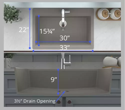 Tuscany Dual Mount 33" Concrete Quartz Composite 1-Hole Single Bowl Workstation Kitchen Sink 5 Tuscany Dual Mount 33" Concrete Quartz Composite 1-Hole Single Bowl Workstation Kitchen Sink - Image 5