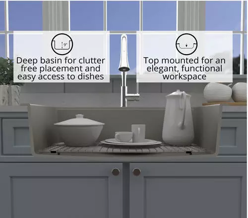 Tuscany Dual Mount 33" Concrete Quartz Composite 1-Hole Single Bowl Workstation Kitchen Sink 6 Tuscany Dual Mount 33" Concrete Quartz Composite 1-Hole Single Bowl Workstation Kitchen Sink - Image 6