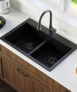 Tuscany Dual Mount 33" Black Quartz Composite 1-Hole Double Bowl Kitchen Sink 9 Tuscany Dual Mount 33" Black Quartz Composite 1-Hole Double Bowl Kitchen Sink -Tuscany Shop 33229 6040 BLK 1