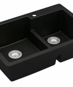 Tuscany Dual Mount 33" Black Quartz Composite 1-Hole Double Bowl Kitchen Sink