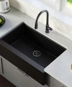 Tuscany Farmhouse/Apron Front 34" Black Quartz Composite Single Bowl Kitchen Sink 9 Tuscany Farmhouse/Apron Front 34" Black Quartz Composite Single Bowl Kitchen Sink -Tuscany Shop 34219 1000 BLK 1