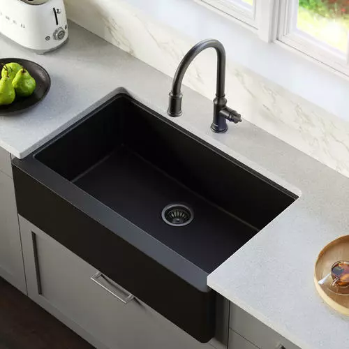 Tuscany Farmhouse/Apron Front 34" Black Quartz Composite Single Bowl Kitchen Sink 3 Tuscany Farmhouse/Apron Front 34" Black Quartz Composite Single Bowl Kitchen Sink - Image 3