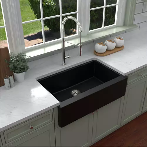 Tuscany Farmhouse/Apron Front 34" Black Quartz Composite Single Bowl Kitchen Sink 7 Tuscany Farmhouse/Apron Front 34" Black Quartz Composite Single Bowl Kitchen Sink - Image 7