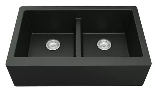 Tuscany Farmhouse/Apron Front 34" Black Quartz Composite Double Bowl Kitchen Sink 1 Tuscany Farmhouse/Apron Front 34" Black Quartz Composite Double Bowl Kitchen Sink