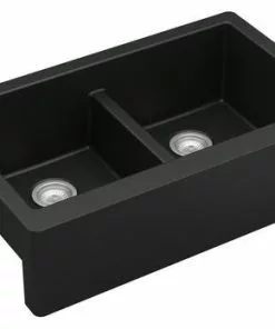 Tuscany Farmhouse/Apron Front 34" Black Quartz Composite Double Bowl Kitchen Sink 7 Tuscany Farmhouse/Apron Front 34" Black Quartz Composite Double Bowl Kitchen Sink -Tuscany Shop 34219 5050 BLK 4