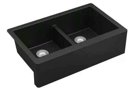 Tuscany Farmhouse/Apron Front 34" Black Quartz Composite Double Bowl Kitchen Sink 4 Tuscany Farmhouse/Apron Front 34" Black Quartz Composite Double Bowl Kitchen Sink - Image 4