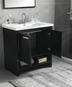 Tuscany® Verona 31"W X 19"D Black Vanity And White Ceramic Vanity Top With Rectangular Integrated Bowl And Mirror -Tuscany Shop 4838052 P AV1