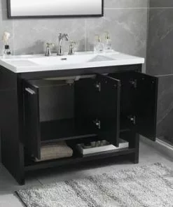 Tuscany® Verona 40"W X 19"D Black Vanity And White Ceramic Vanity Top With Rectangular Integrated Bowl And Mirror -Tuscany Shop 4838056 P AV1