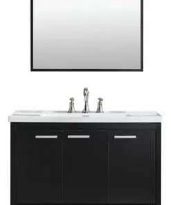 Tuscany® Verona 40"W X 19"D Black Vanity And White Ceramic Vanity Top With Rectangular Integrated Bowl And Mirror