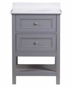Tuscany® Lucca 24"W X 22"D Gray Vanity And White Cultured Marble Vanity Top With Oval Undermount Bowl