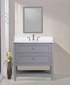 Tuscany® Lucca 36"W X 22"D Gray Vanity And White Cultured Marble Vanity Top With Oval Undermount Bowl -Tuscany Shop 4838094g36s5
