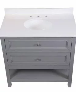 Tuscany® Lucca 36"W X 22"D Gray Vanity And White Cultured Marble Vanity Top With Oval Undermount Bowl -Tuscany Shop 4838094g36top
