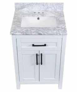 Tuscany® Ravenna 24"W X 22"D White Vanity And Gray Natural Marble Vanity Top With Rectangular Undermount Bowl -Tuscany Shop 4838097w24t6