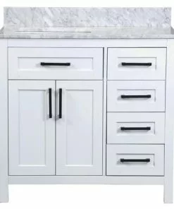 Tuscany® Ravenna 36"W X 22"D White Vanity And Gray Natural Marble Vanity Top With Rectangular Undermount Bowl