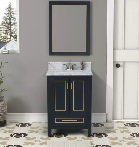 Tuscany® Tirana 24"W X 22"D Blue Vanity And Carrara Marble Vanity Top With Rectangular Undermount Bowl 6 Tuscany® Tirana 24"W X 22"D Blue Vanity And Carrara Marble Vanity Top With Rectangular Undermount Bowl - Image 6