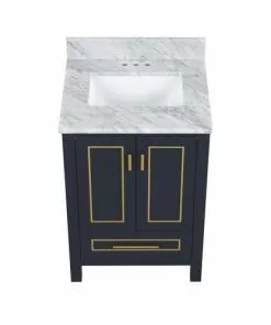 Tuscany® Tirana 24"W X 22"D Blue Vanity And Carrara Marble Vanity Top With Rectangular Undermount Bowl 9 Tuscany® Tirana 24"W X 22"D Blue Vanity And Carrara Marble Vanity Top With Rectangular Undermount Bowl -Tuscany Shop 4838127b24top