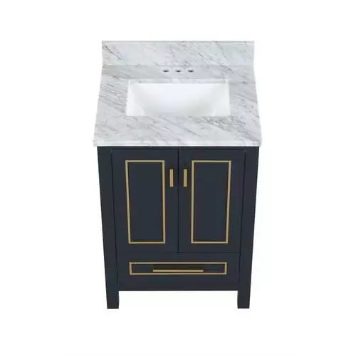 Tuscany® Tirana 24"W X 22"D Blue Vanity And Carrara Marble Vanity Top With Rectangular Undermount Bowl 4 Tuscany® Tirana 24"W X 22"D Blue Vanity And Carrara Marble Vanity Top With Rectangular Undermount Bowl - Image 4