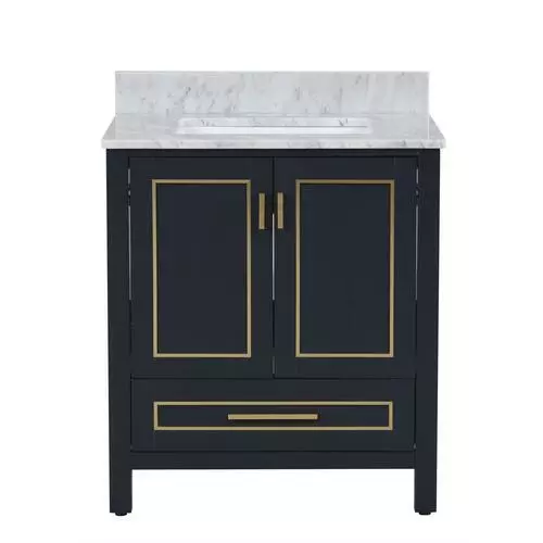 Tuscany® Tirana 30"W X 22"D Blue Vanity And Carrara Marble Vanity Top With Rectangular Undermount Bowl 1 Tuscany® Tirana 30"W X 22"D Blue Vanity And Carrara Marble Vanity Top With Rectangular Undermount Bowl