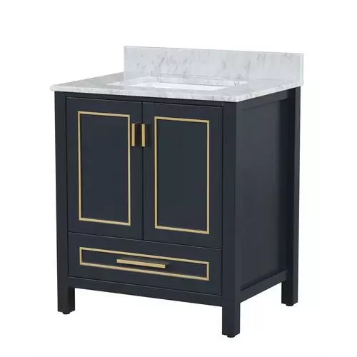 Tuscany® Tirana 30"W X 22"D Blue Vanity And Carrara Marble Vanity Top With Rectangular Undermount Bowl 2 Tuscany® Tirana 30"W X 22"D Blue Vanity And Carrara Marble Vanity Top With Rectangular Undermount Bowl - Image 2