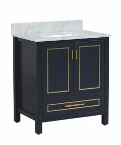 Tuscany® Tirana 30"W X 22"D Blue Vanity And Carrara Marble Vanity Top With Rectangular Undermount Bowl 8 Tuscany® Tirana 30"W X 22"D Blue Vanity And Carrara Marble Vanity Top With Rectangular Undermount Bowl -Tuscany Shop 4838128b30right