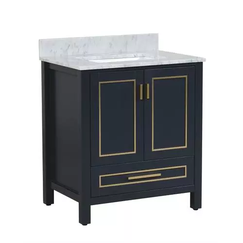 Tuscany® Tirana 30"W X 22"D Blue Vanity And Carrara Marble Vanity Top With Rectangular Undermount Bowl 3 Tuscany® Tirana 30"W X 22"D Blue Vanity And Carrara Marble Vanity Top With Rectangular Undermount Bowl - Image 3