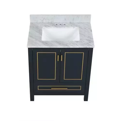 Tuscany® Tirana 30"W X 22"D Blue Vanity And Carrara Marble Vanity Top With Rectangular Undermount Bowl 4 Tuscany® Tirana 30"W X 22"D Blue Vanity And Carrara Marble Vanity Top With Rectangular Undermount Bowl - Image 4