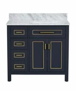 Tuscany® Tirana 36"W X 22"D Blue Vanity And Carrara Marble Vanity Top With Rectangular Undermount Bowl