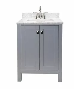 Tuscany® Rio 24"W X 22"D Gray Vanity And Natural Cararra Marble Vanity Top With Rectangular Undermount Bowl