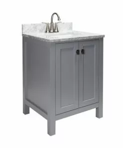 Tuscany® Rio 24"W X 22"D Gray Vanity And Natural Cararra Marble Vanity Top With Rectangular Undermount Bowl -Tuscany Shop 605 0637 3