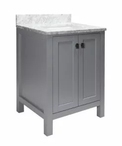Tuscany® Rio 24"W X 22"D Gray Vanity And Natural Cararra Marble Vanity Top With Rectangular Undermount Bowl -Tuscany Shop 605 0637 4