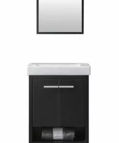 Tuscany® Verona 24"W X 14"D Black Vanity And White Ceramic Vanity Top With Rectangular Integrated Bowl And Mirror