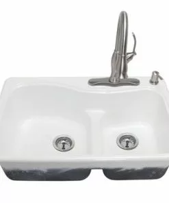 Tuscany Windansea Drop-In 33" White Cast Iron 4-Hole Double Bowl Kitchen Sink 10 Tuscany Windansea Drop-In 33" White Cast Iron 4-Hole Double Bowl Kitchen Sink -Tuscany Shop 672 1065 P FV