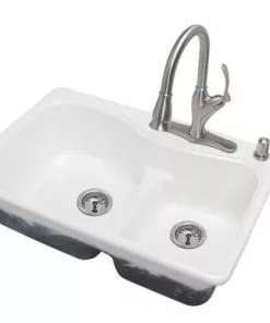 Tuscany Windansea Drop-In 33" White Cast Iron 4-Hole Double Bowl Kitchen Sink 11 Tuscany Windansea Drop-In 33" White Cast Iron 4-Hole Double Bowl Kitchen Sink -Tuscany Shop 672 1065 P LS