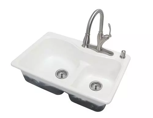 Tuscany Windansea Drop-In 33" White Cast Iron 4-Hole Double Bowl Kitchen Sink 6 Tuscany Windansea Drop-In 33" White Cast Iron 4-Hole Double Bowl Kitchen Sink - Image 6