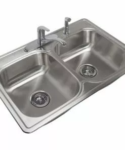 Tuscany® All-in-One Drop-In 33" Stainless Steel 4-Hole Double Bowl Kitchen Sink