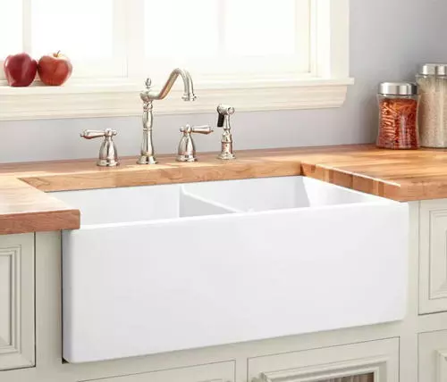 Tuscany® Farmhouse/Apron Front 33" White Fireclay Double Bowl Kitchen Sink 5 Tuscany® Farmhouse/Apron Front 33" White Fireclay Double Bowl Kitchen Sink - Image 5