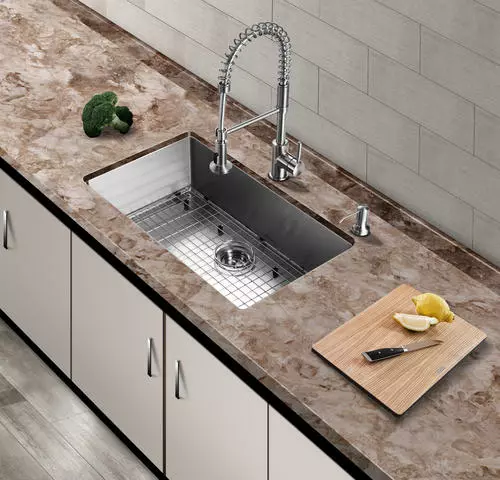 Tuscany® Volk Dual-Mount 33" Stainless Steel 2-Hole Single Bowl Kitchen Sink 4 Tuscany® Volk Dual-Mount 33" Stainless Steel 2-Hole Single Bowl Kitchen Sink - Image 4