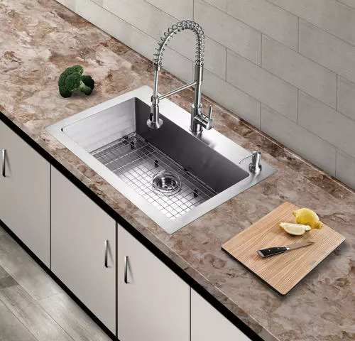 Tuscany® Volk Dual-Mount 33" Stainless Steel 2-Hole Single Bowl Kitchen Sink 5 Tuscany® Volk Dual-Mount 33" Stainless Steel 2-Hole Single Bowl Kitchen Sink - Image 5